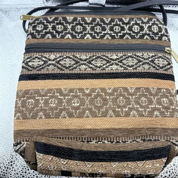 Danny K Women's Striped Shoulder Bag Black & Brown Adjustable Strap - Picture 4 of 8